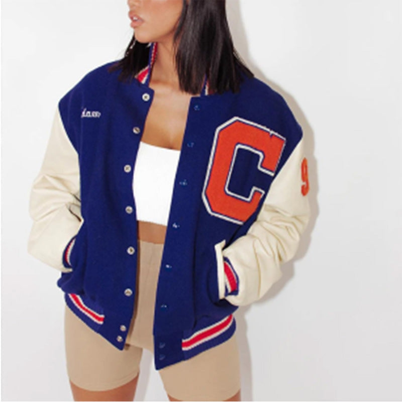 Yellow Varsity Jacket Autumn Leisure Printed Slim-Fit Crop-Top Baseball Uniform
