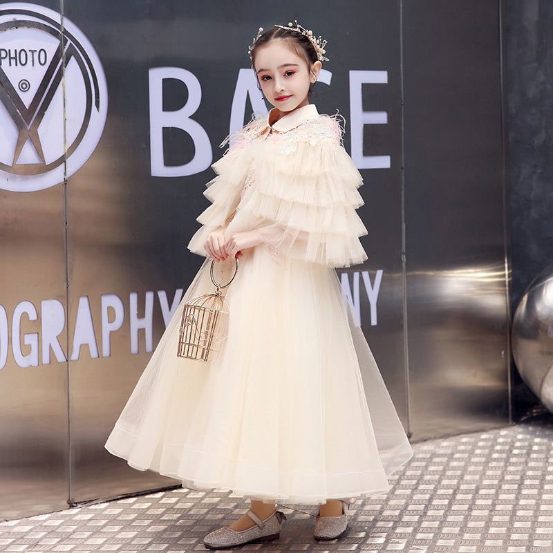 Princess Charlotte Flower Girl Dress Catwalk Costume for Piano Performance Birthday Dress Host Champagne