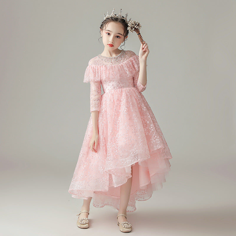 Princess Charlotte Flower Girl Dress Pink Birthday Dress Cute Wedding Costume for Piano Performance