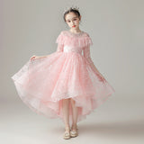 Princess Charlotte Flower Girl Dress Pink Birthday Dress Cute Wedding Costume for Piano Performance