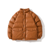 Shark Print Coat Autumn And Winter Takuya Kimura Same Style Classic Brown Leather Thickened Cotton-Padded Coat Clothing