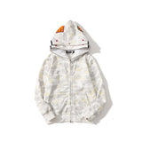 Shark Print Hoodie Shark Head Embroidery Luminous Spot Camouflage Double Hood Brushed Hoody Men And Women