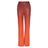 Brown Leather Pants Winter High Waist Slim Slimming Gradient Straight Casual Pants for Women