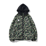 Shark Print Jacket Trendy Brand Shark Head Double Zipper Camouflage Trench Coat Hooded Casual Coat Men
