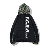 Shark Print Jacket Trendy Brand Shark Head Double Zipper Camouflage Trench Coat Hooded Casual Coat Men