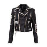 Punk Rock Jacket Autumn and Winter Rivet Coat Graffiti Printing Leather Coat