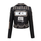 Women Leather Jacket Biker Motorcycle Coat Autumn and Winter Printed Leather Short Slim-Fitting Biker Leather Coat for Women