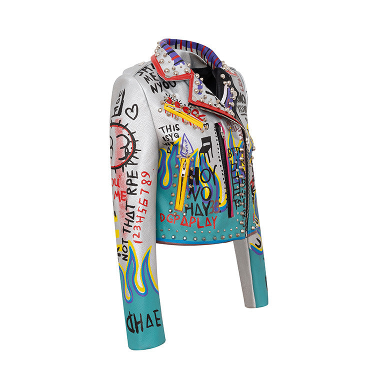 Punk Rock Jacket Motorcycle Leather Coat for Women Short Coat for Women