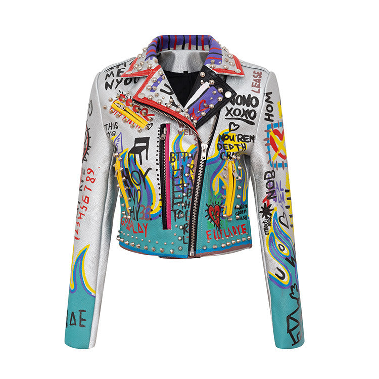 Punk Rock Jacket Motorcycle Leather Coat for Women Short Coat for Women