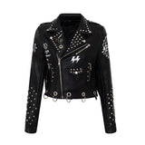 Punk Rock Jacket Short Leather Jacket Graffiti Women's Coat