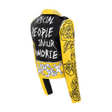 Women's Leather Jacket Biker Motorcycle Coat Lapel Short Printed Graffiti Motorcycle Clothing Leather Jacket
