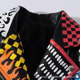 Women Leather Jacket Biker Motorcycle Coat Printed Contrast Color Jacket Motorcycle Leather Coat Female Suit Collar Trendy Coat