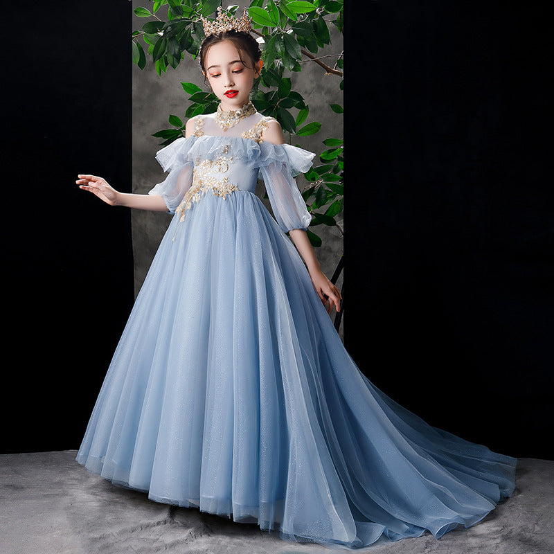 Princess Charlotte Flower Girl Dress Children's Summer Costume for Piano Performance Host Catwalk Show Trailing Evening Dress