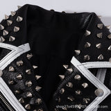 Women's Leather Jacket Biker Motorcycle Coat Autumn and Winter Fashion Chain Coat Printed Leather Coat for Women