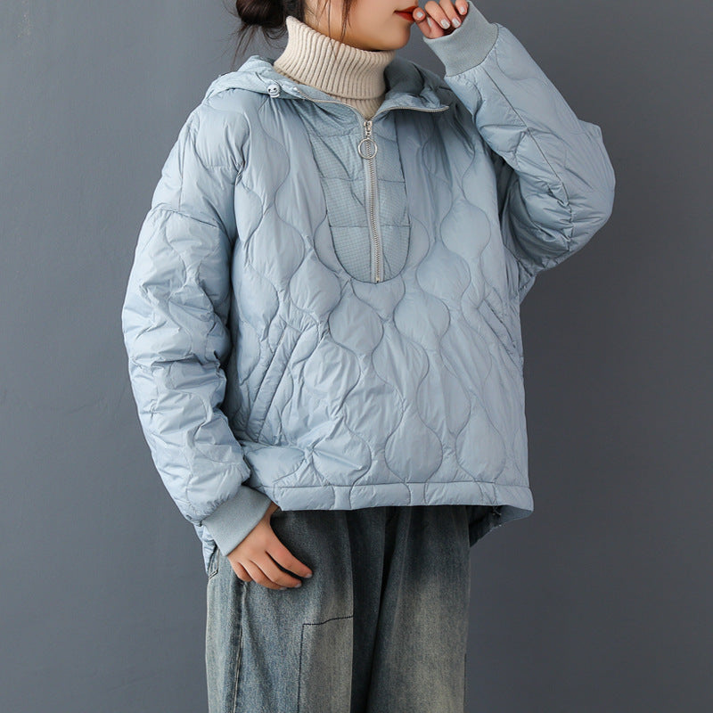 Women Winter Coats Puffer Jacket Down Coat Loose Down Jacket Female Zipper Hooded Pullover White Duck Down Sweater Winter