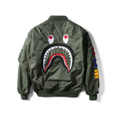 Shark Print Coat Winter Thickened Youth Casual Black Stand-Up Collar Zipper Loose Double-Sided Cotton-Padded Jacket