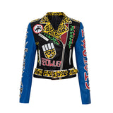 Punk Rock Jacket Graffiti Printing Motorcycle Clothing
