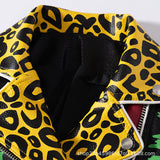 Women's Leather Jacket Biker Motorcycle Coat Printed Motorcycle Clothing Short Autumn and Winter Fashion Motorcycle Leather Coat for Women