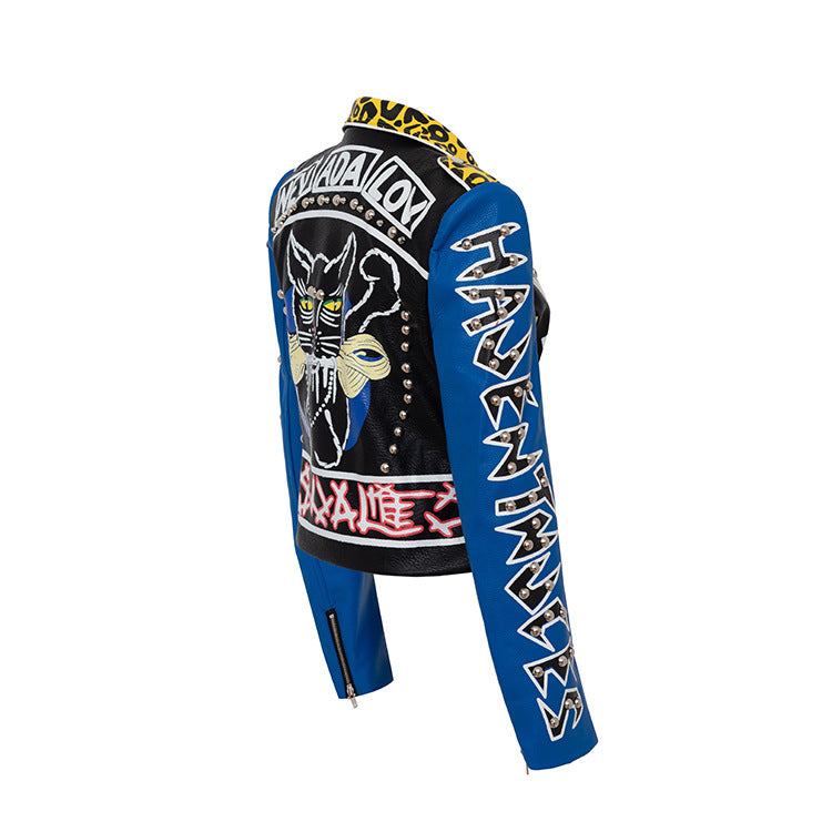 Punk Rock Jacket Graffiti Printing Motorcycle Clothing