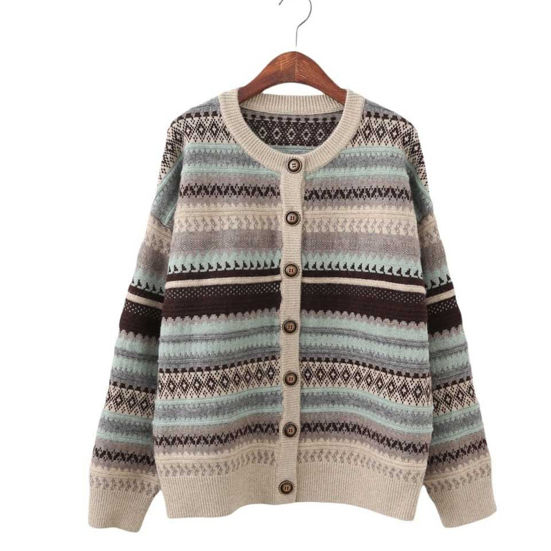 Fair Isle Sweater Cottagecore Outfits for Women Loose Retro Color Jacquard Thermal Sweater Coat