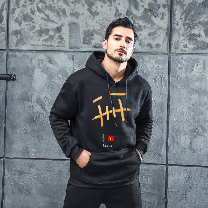 Men Graphic Hoodie Fashion Trend Velvet Padded Hooded Sweatshirt