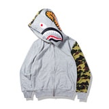 Shark Print Hoodie Autumn And Winter Shark Color Matching Cardigan Zipper Hooded Casual Plus Size Loose Sweater