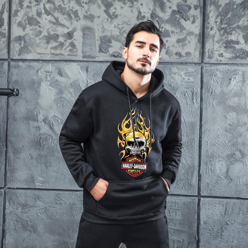 Men Graphic Hoodie Fashion Harley Men and Women Velvet Padded Hooded Sweatshirt