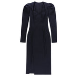 Winter Formal Dresses Autumn Solid Color Pullover Puff Sleeve Split Long Sleeve Dress