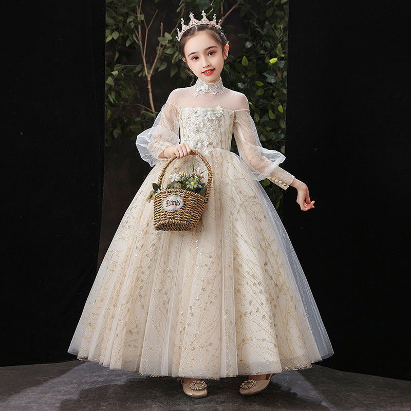 Princess Charlotte Flower Girl Dress Children Host Costume for Piano Performance Evening Dress