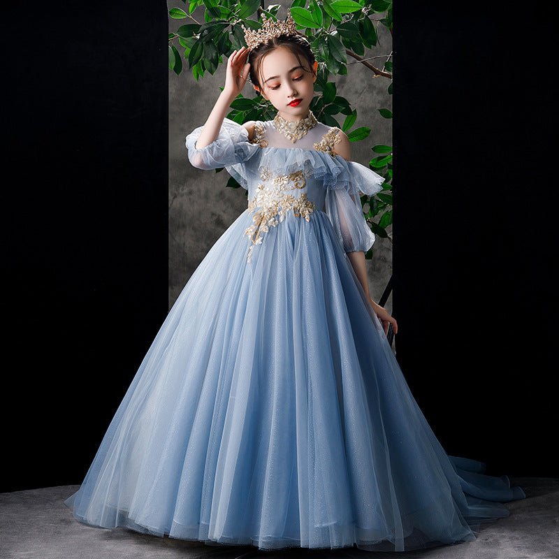 Princess Charlotte Flower Girl Dress Children's Summer Costume for Piano Performance Host Catwalk Show Trailing Evening Dress