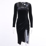 Winter Formal Dresses Sexy Slim Fit Square Collar Dress for Women Slit Skirt