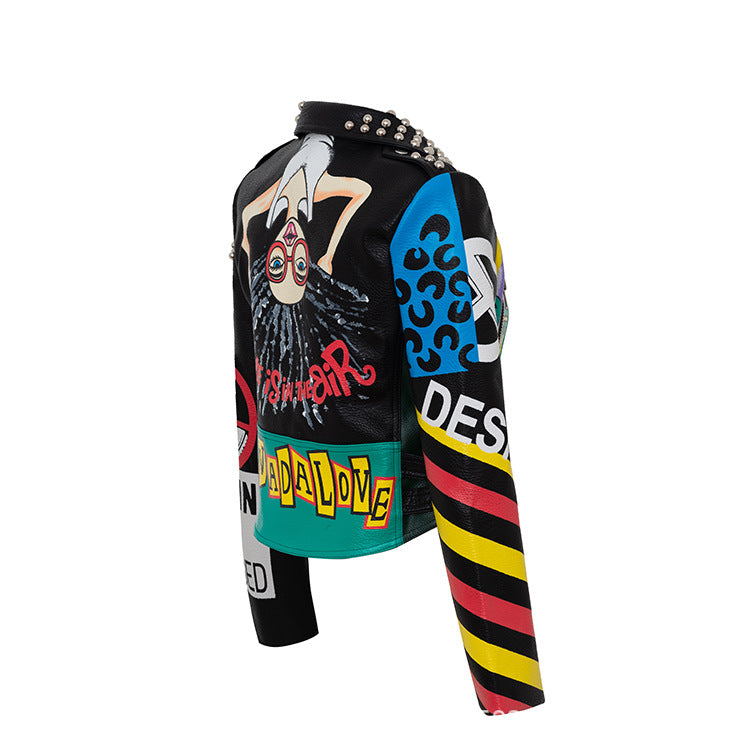 Punk Rock Jacket Women's Leather Top Pu Jacket Women's Leather Coat