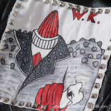 Women Leather Jacket Biker Motorcycle Coat Graffiti Printing Slim-Fit Leather Coat Motorcycle Leather Coat