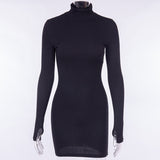 Winter Formal Dresses Autumn and Winter Long Sleeve Underwear Turtleneck Short Skirt Tight Long Sleeve Dress for Women