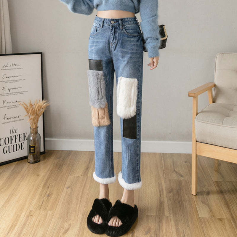 Women Patchwork Jeans Stitching Harem Pants