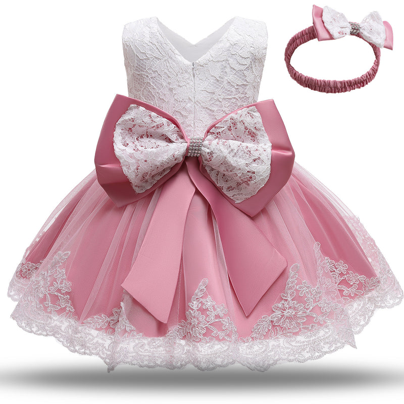 Toddler Girls Sequin Gown Dress Baby Princess Dress One Year Old Celebration Dress Bow Lace Dress Baby Dresses
