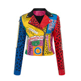 Women Leather Jacket Biker Motorcycle Coat Motorcycle Clothing Graffiti Printing Rivet Women's Coat