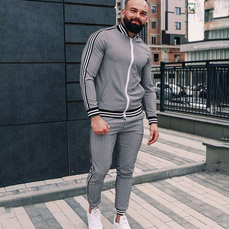 Men Tracksuit Spring and Autumn Fashion Gray, Long Sleeve Coat Casual Casual Men's Clothing