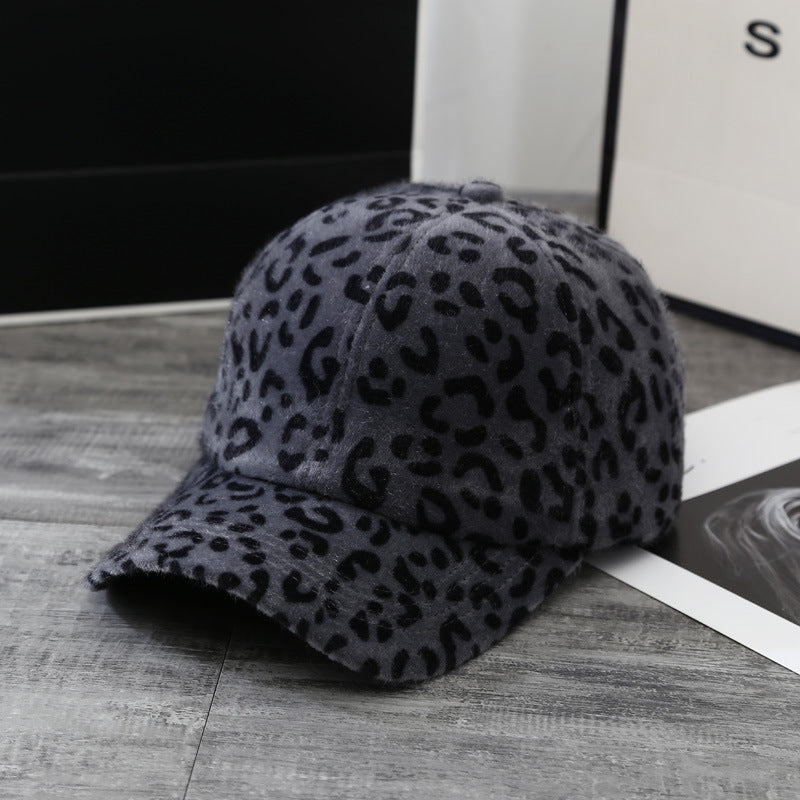 Leopard Fur Hat Autumn and Winter Peaked Cap