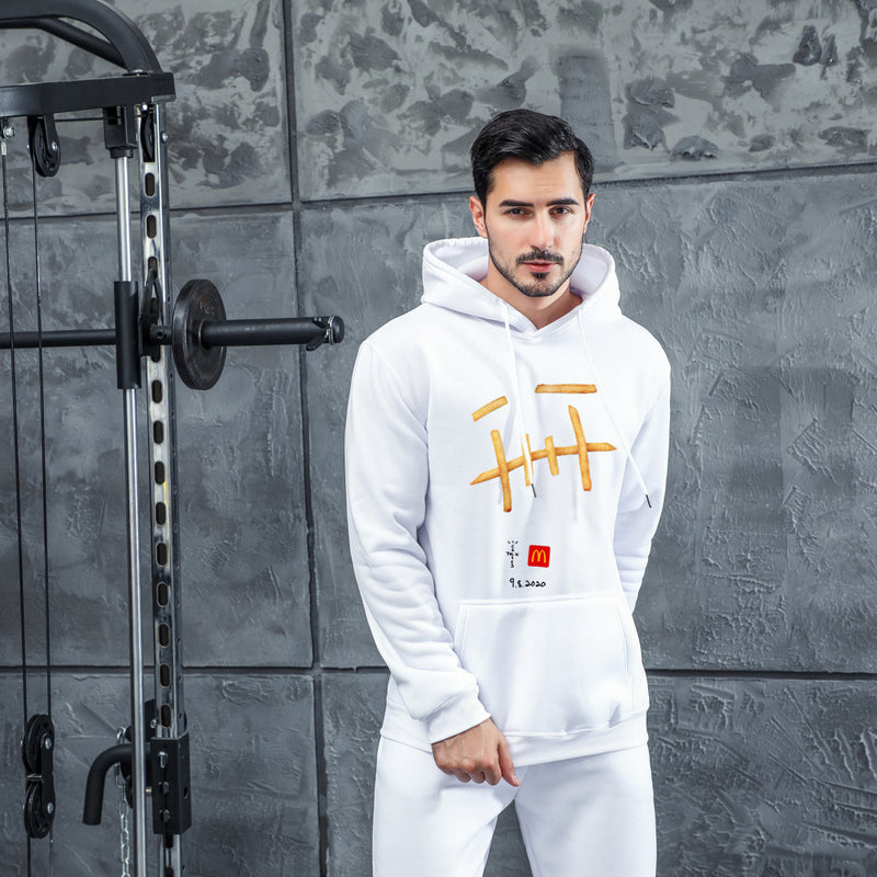 Men Graphic Hoodie Fashion Trend Velvet Padded Hooded Sweatshirt