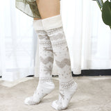 Winter Thick Knit Thigh High Socks Long Stockings Boot Elk Jacquard Christmas Style Socks Wool Stockings