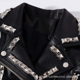 Women Leather Jacket Biker Motorcycle Coat Autumn and Winter Printed Leather Short Slim-Fitting Biker Leather Coat for Women