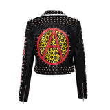 Punk Rock Jacket Graffiti Printing Leather Coat Riveting Machine Car Coat Pu Coat for Women