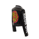 Punk Rock Jacket Graffiti Printing Leather Coat Riveting Machine Car Coat Pu Coat for Women