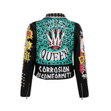 Punk Rock Jacket Graffiti Printing Leather Jacket