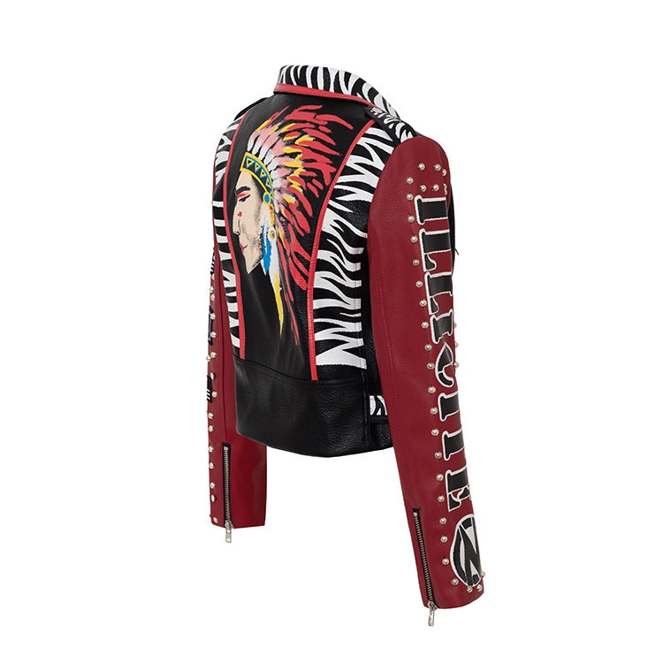 Women Leather Jacket Biker Motorcycle Coat Autumn and Winter Women's Short Slim-Fitting Biker Women's Top