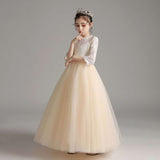 Princess Charlotte Flower Girl Dress Wedding Winter Performance Champagne Long Host Children Princess Dress