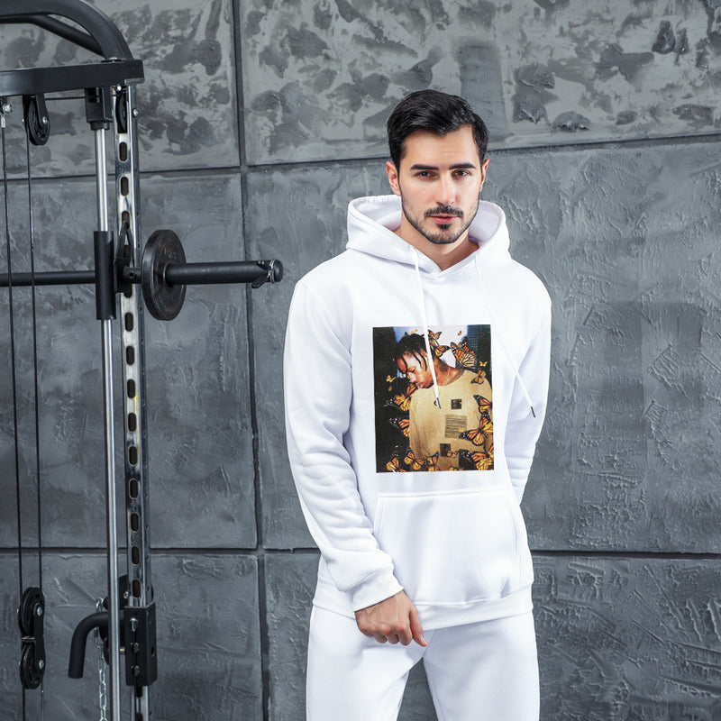 Men Graphic Hoodie Fashion Casual Men and Women Velvet Padded Hooded Sweatshirt
