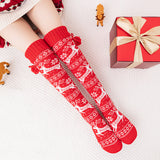 Winter Thick Knit Thigh High Socks Long Stockings Boot Christmas Stockings Elk with Ball Knitting Long Stockings Female