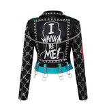 Punk Rock Jacket Motorcycle Leather Coat for Women Graffiti Printing